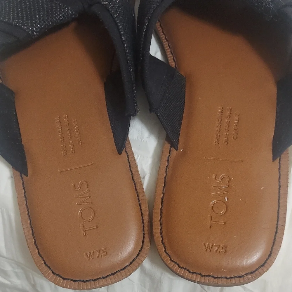 Toms Black & Brown Cross-Strap Slide Sandals Sz 7.5